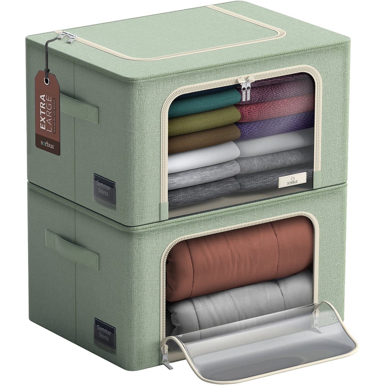 Sorbus Large Foldable & Stackable Storage Bags with Windows Set